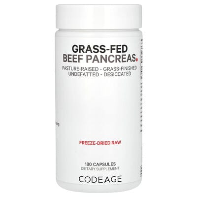 Codeage, Grass-Fed Beef Pancreas, 3000 mg, 180 Capsules (500 mg per capsule)