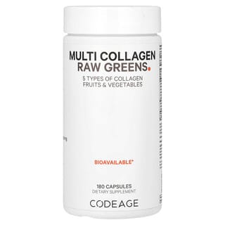 Codeage, Multi Collagen Raw Greens, rohes Gemüse mit Multi-Kollagen, 180 Kapseln