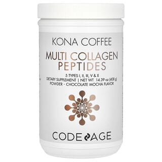 Codeage, Café Kona, Peptídeos de Multicolágeno, 5 Tipos I, II, III, V, X, Mocha de Chocolate, 408 g (14,39 oz)