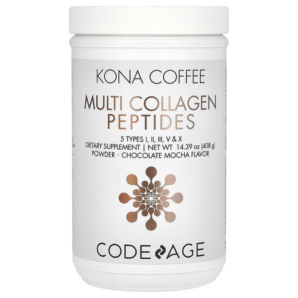 Codeage, 科納咖啡，多膠原蛋白肽，I、II、III、V、X 型等 5 種類型，巧克力摩卡味，14.39 盎司（408 克）