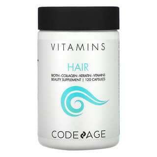 Codeage, Vitamines, Cheveux, Biotine, Collagène, Kératine, 120 capsules