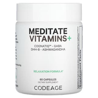 Codeage, Meditate Vitamins+, CognatiQ, витамины с ГАМК, DHH-B и ашвагандой, 60 капсул