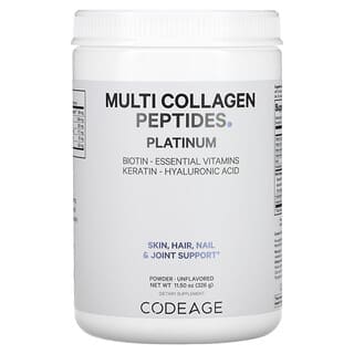 CodeAge, Platinum, порошок из мультиколлагеновых пептидов, биотин, кератин, гиалуроновая кислота, без добавок, 326 г (11,50 унции)