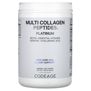 Codeage, Multi Collagen Peptides Powder Platinum, Multi-Kollagenpeptide in Pulverform, geschmacksneutral, 326 g (11,5 oz.)