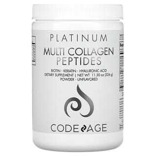 Codeage, بلاتينيوم، مسحوق ببتيدات متعدد الكولاجين، وبيوتين، وكيراتين، وحمض الهيالورونيك، خالٍ من النكهات، 11.50 أونصة (326 جم)