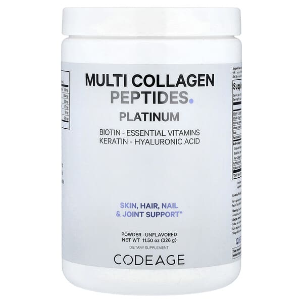 Codeage Multi Collagen Peptides Powder, Platinum, Unflavored, 11.5 oz (326 g)