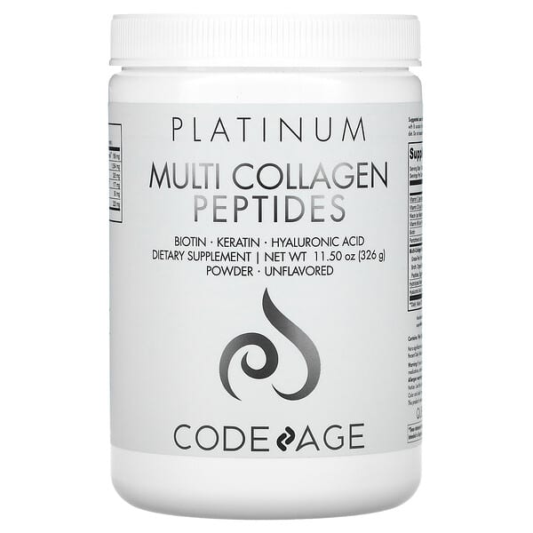 Codeage‏, Platinum, Multi Collagen Peptides Powder, Biotin, Keratin, Hyaluronic Acid, Unflavored, 11.50 oz (326 g)