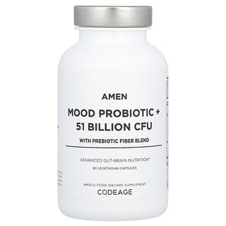 Codeage, Mood Probiotic + 51 Billion CFU with Prebiotic Fiber Blend, Probiotika + 51 Milliarden KBE mit präbiotischer Ballaststoffmischung, 60 pflanzliche Kapseln