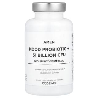 Codeage, Mood Probiotic +, Probiotikum mit präbiotischer Ballaststoffmischung für die Stimmung, 60 pflanzliche Kapseln