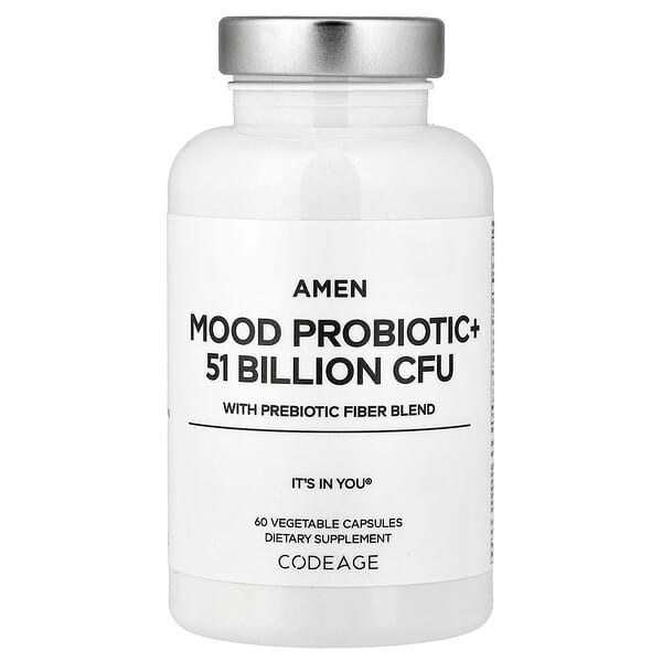 Codeage, Amen, Mood Probiotic+ With Prebiotic Fiber Blend, Mood Probiotic+ mit präbiotischer Ballaststoffmischung, 60 pflanzliche Kapseln