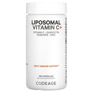 Codeage, витамины, липосомальный витамин C+, витамин C, кверцетин, шиповник, цинк, 180 капсул