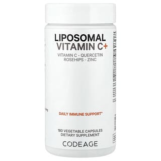 Codeage, Vitamins, Liposomal Vitamin C+, Vitamin C, Quercetin, Rosehips, Zinc, 180 Capsules