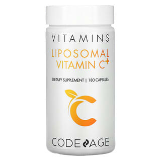 Codeage, فيتامينات، فيتامين جـ مغلّف في جسيمات دهنية+، 180 كبسولة