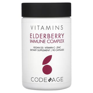 Codeage, Vitamines, Complexe immunitaire aux baies de sureau, Formule vegan de vitamine D3, vitamine C et zinc, 90 capsules