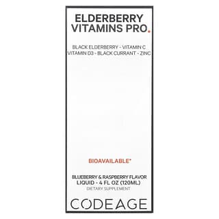 Codeage, Elderberry Vitamins Pro, боровинки и малини, 4 течни унции (120 ml)