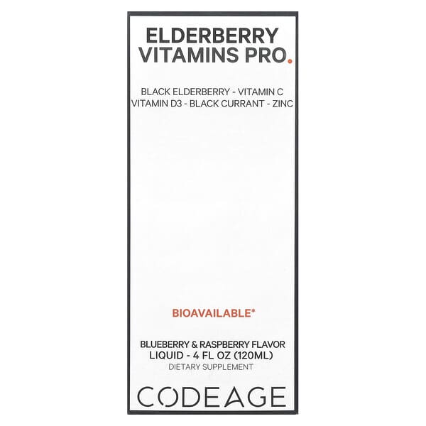 Elderberry Vitamins Pro, Blueberry & Raspberry, 4 fl oz (120 ml)