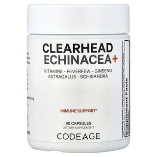 Codeage, Clearhead Echinacea+, Vitaminer, Feverfew, Ginseng, Astralagus, Schisandra, 90 Kapslar