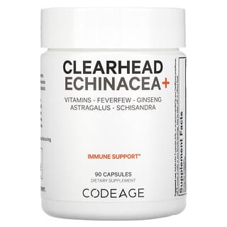 Codeage, Clearhead Echinacea+, witaminy, Feverfew, żeń-szeń, traganek, cytryńca chiński, 90 kapsułek