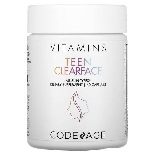 Codeage‏, ויטמינים Teen Clearface, מתאים לכל סוגי העור, 60 כמוסות