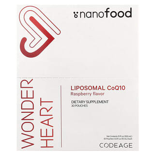 Codeage, Nanofood, Wonder Heart, CoQ10 liposomiale, lampone, 30 buste, 10 ml ciascuna