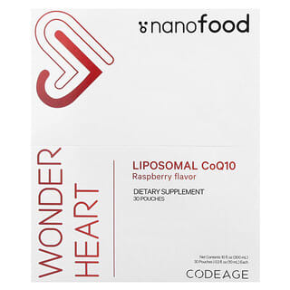 Codeage, Wonder Heart（ワンダーハート）、リポソームCoQ10、ラズベリー味、パウチ30袋、各10ml（0.3液量オンス）