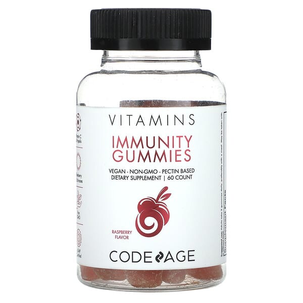 Codeage, Vitamins, Immunity Gummies, Vegan, Non-GMO, Pectin Based, Raspberry, 60 Gummies