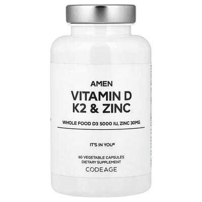 Codeage, Amen, Vitamin D, K2 & Zinc, 60 Vegetable Capsules