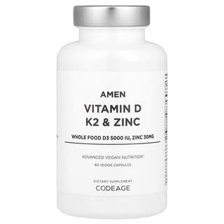 Codeage, Amen, Vitamin D, K2 & Zinc, mit Vitamin D, K2 und Zink, 60 pflanzliche Kapseln