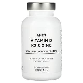 Codeage, Amen, Vitamin D, K2 & Zinc, mit Vitamin D, K2 und Zink, 60 pflanzliche Kapseln