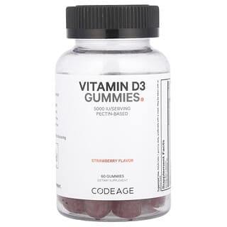 Codeage, Vitamin D3 Gummies, Non-GMO, Pectin Based, Fruchtgummis mit Vitamin D, ohne Gentechnik, auf Pektinbasis, Erdbeere, 60 Fruchtgummis