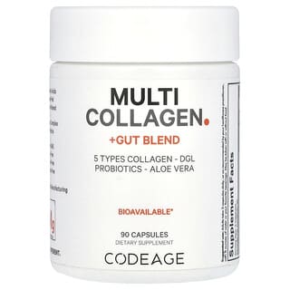 Codeage, Suplemento con múltiples tipos de colágeno más mezcla para favorecer la salud intestinal, 90 cápsulas