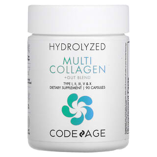 Codeage, Смесь гидролизованного мультиколлагена и кишечника, тип I, II, III, V, X, 90 капсул