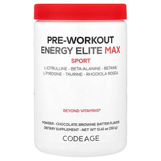 Codeage, Sport, Énergie pré-entraînement Elite Max, Pâte à brownie au chocolat, 353 g
