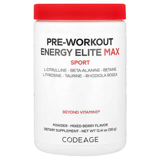 Codeage, Sport, предтренировочный комплекс Energy Elite Max, ягодный микс, 352 г (12,41 унции)