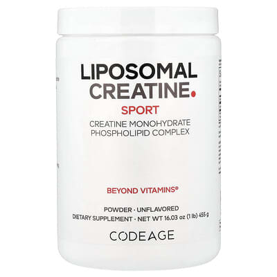 Codeage, Sports Series Liposomal Creatine, Phospholipid Complex Monohydrate Powder, Unflavored, 5000 mg, 1 lb (455 g)