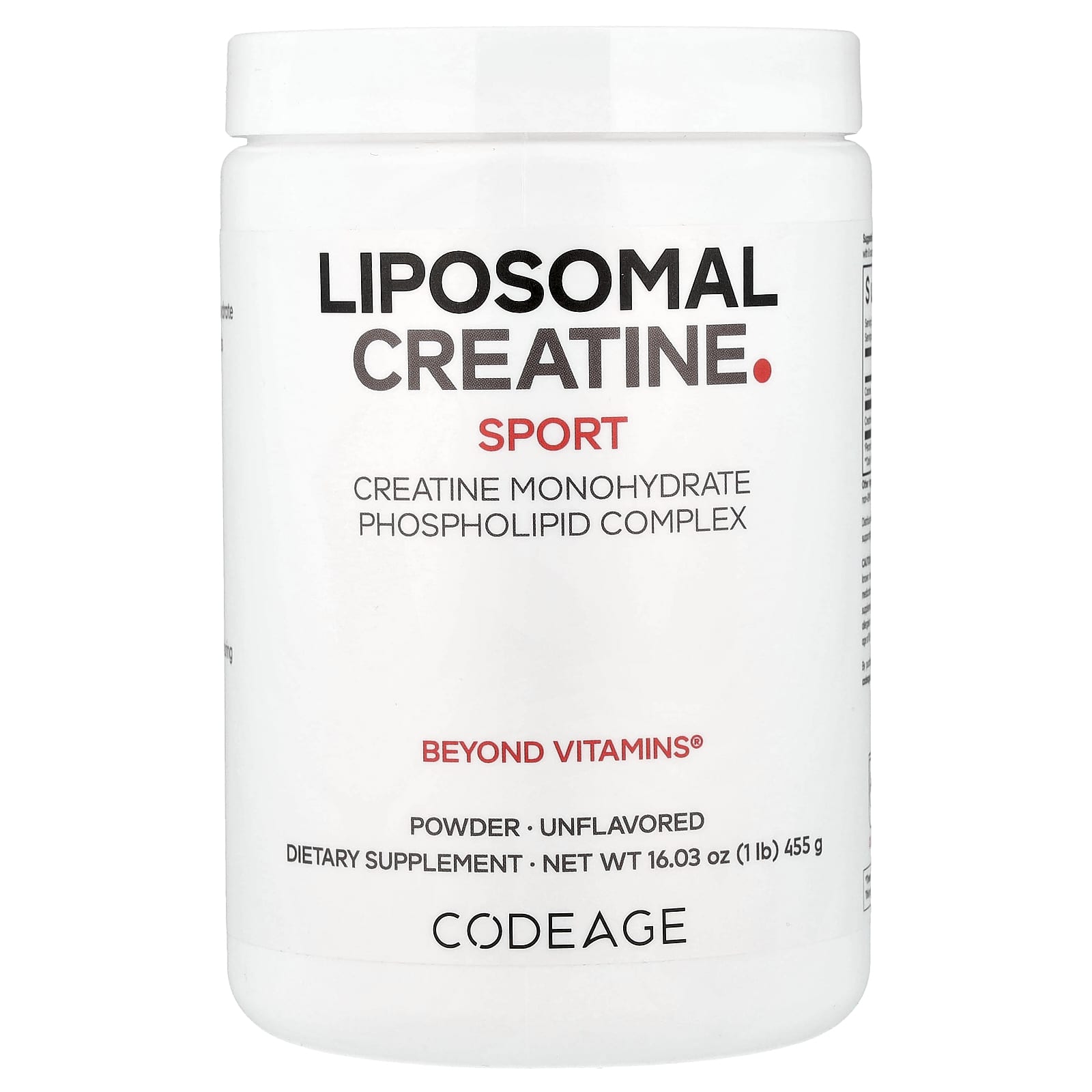 Codeage, Sport, липосомальный креатин в порошке, без добавок, 455 г (1 фунт)