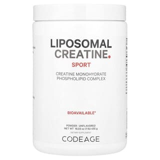 Codeage, Liposomal Creatine Sport, Monohydrate Phospholipid Complex Powder, liposomales Kreatin, Monohydrat-Phospholipid-Komplex-Pulver, geschmacksneutral, 5.000 mg, (455 g)