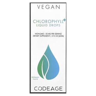 Codeage, Vegano, Gotas Líquidas de Clorofila+, Hortelã-pimenta, 50 mg, 60 ml (2 fl oz)