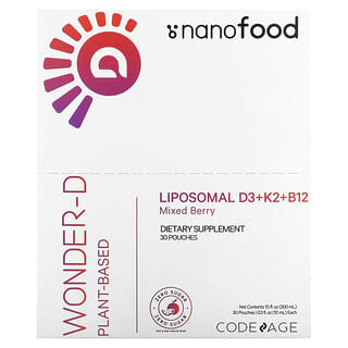 CodeAge, Nanofood, липосомальные витамины D3 + K2 + B12, ягодное ассорти, 30 пакетиков по 10 мл (0,3 жидк. Унции)
