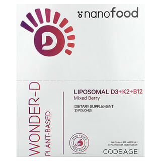 Codeage, Nanofood, D3 + K2 + B12 liposomales, Bayas mixtas, 30 sobres, 10 ml (0,3 oz. Líq.) Cada uno