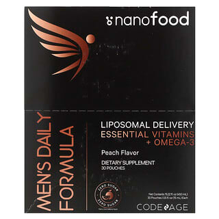 Codeage, Nanofood, Men's Daily Formula, Liposomal Delivery, Essential Vitamins + Omega-3, Peach, 30 Pouches, 0.5 fl oz (15 ml) Each
