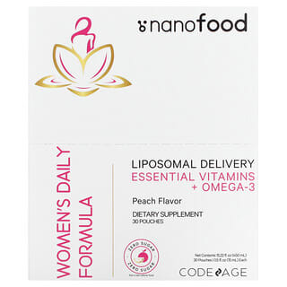 Codeage, Nanofood, Women's Daily Formula, Liposomal Delivery, Essential Vitamins + Omega-3, Peach, 30 Pouches, 0.5 fl oz (15 ml) Each
