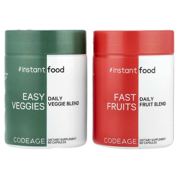 Easy Veggies Daily Veggie Blend / Fast Fruits Daily Fruit Blend, 2 Bottles, 90 Capsules Each