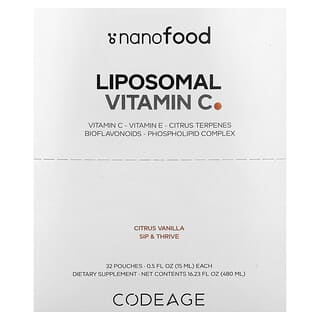 Codeage, Lipozomální vitamin C, citrusová vanilka, 1 000 mg, 32 sáčků, každý 0,5 fl oz (15 ml)
