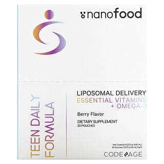 Codeage, Nanofood, Teen Daily Formula, Liposomal Delivery, Essential Vitamins + Omega-3, Berry, 30 Pouches, 0.5 fl oz (15 ml) Each