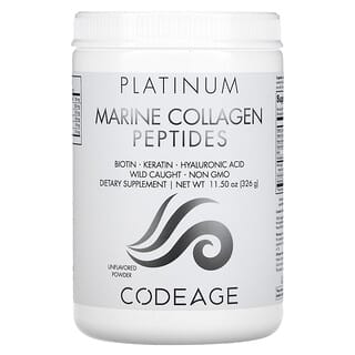 Codeage, Platinum, Marine Collagen Peptides Powder, Biotin, Keratin, Hyaluronic Acid, Unflavored, 11.5 oz (326 g)