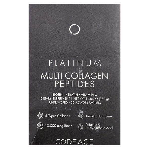 Multi Collagen Peptides, Platinum, Unflavored, 30 Packets, 0.38 oz (11 g) Each