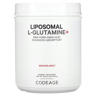 Codeage, L-glutamina liposomal y más en polvo, Aminoácido en forma libre, Absorción mejorada, Sin sabor, 472,5 g (1 lb)