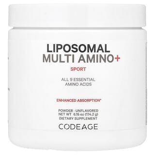 Codeage, Liposomal Multi Amino+ en polvo, Suplemento deportivo, Sin sabor, 174,2 g (6,15 oz)