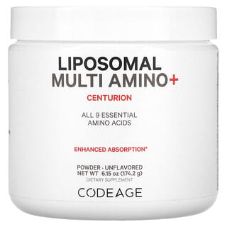 Codeage, Liposomal Multi Amino+ Powder, Pulver aus liposomalen Multi-Aminosäuren, alle 9 essenziellen Aminosäuren, geschmacksneutral, 174,2 g (6,15 oz.)
